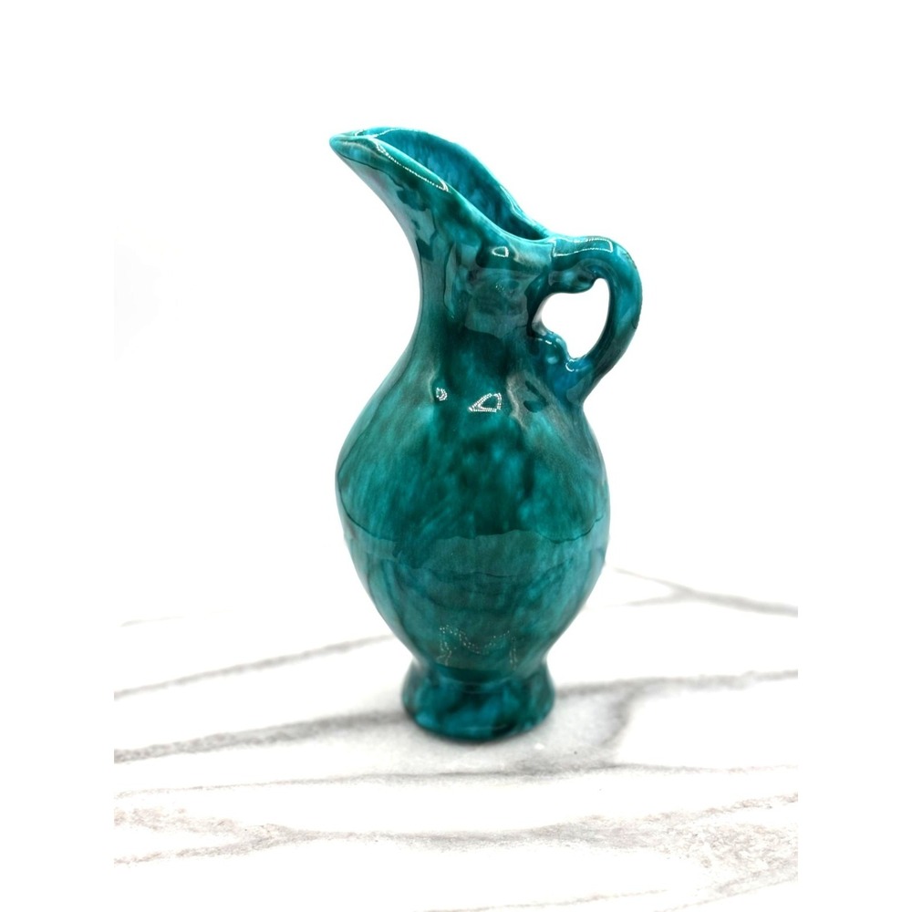 Vintage Alliston Canada MLP Turquoise Drip Glaze Pottery Pitcher Creamer Vase‎